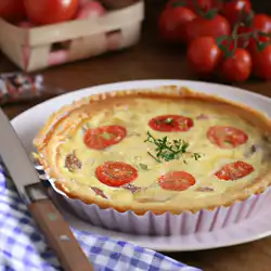 Une image de Quiche provençale au thon, tomate et crème, ingrédients :